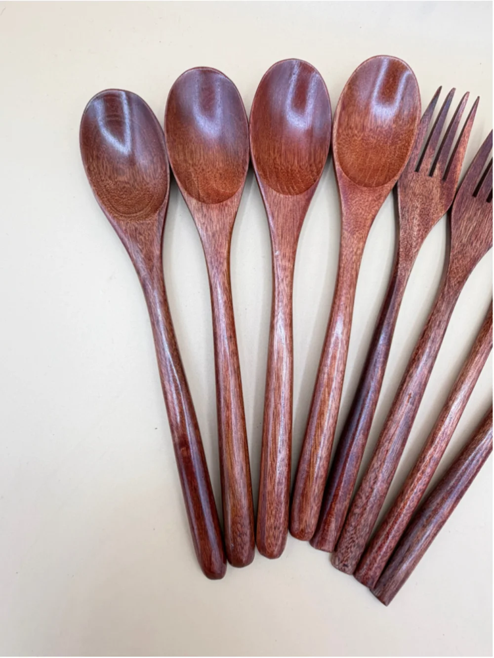 Set of 8 Wooden Flatware Utensils 4 Spoons 4 Forks 8.5
